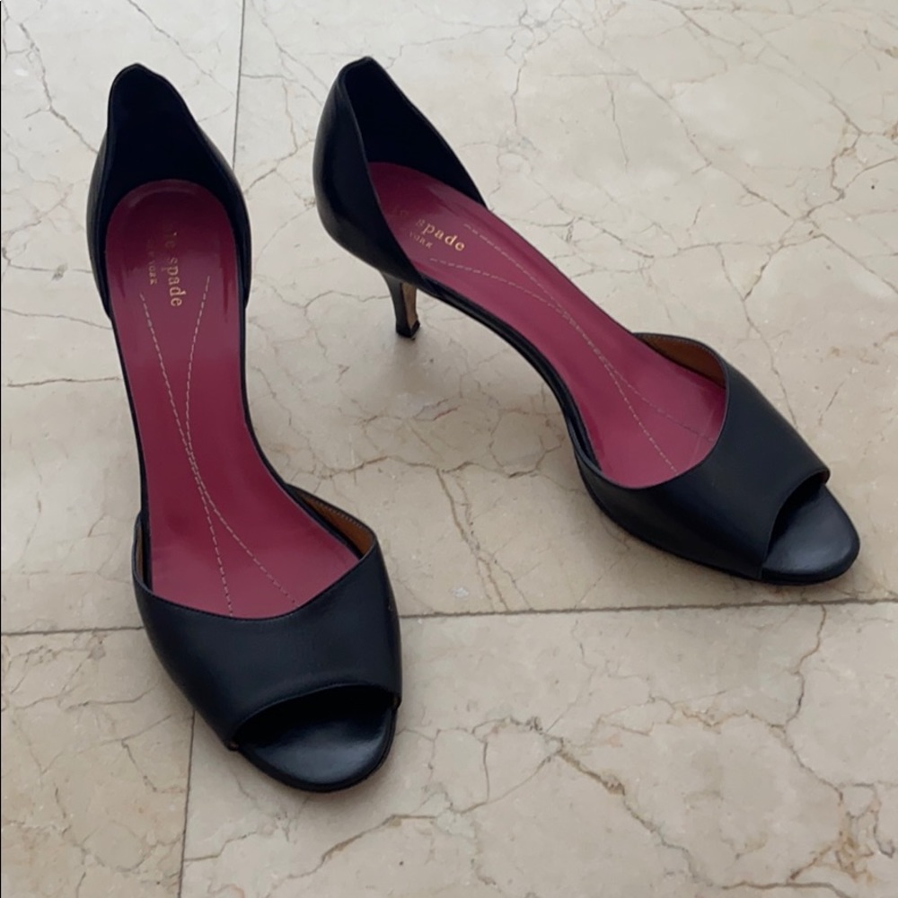 Kate Spade size 10 black leather kitten heels
